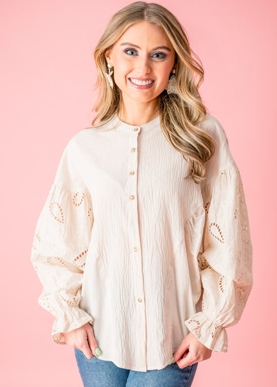 Draw Attention Embroidered Lace Sleeve Top