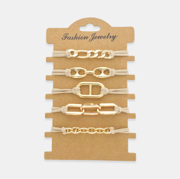 Gold/Silver Tan Hair Tie - Bracelet Set of 5