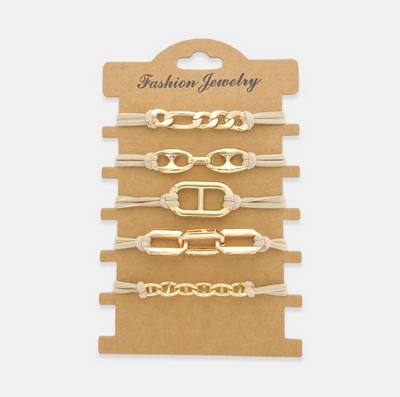 Gold/Silver Tan Hair Tie - Bracelet Set of 5
