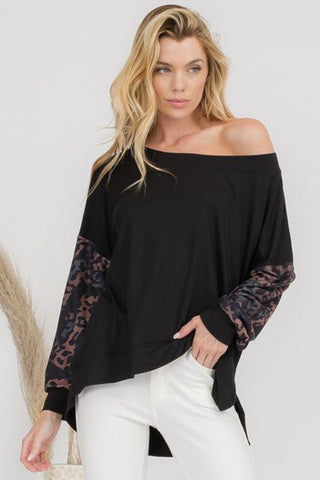 Leopard Off Shoulder Long Sleeve Top