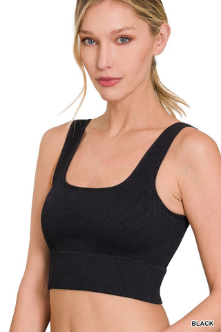 Ribbed Square Neck Bra Tank w/ Bra Pads