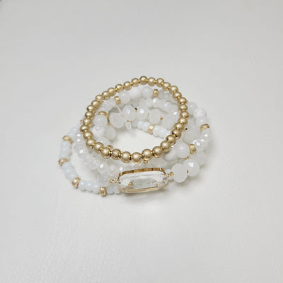 Crystal & Gold Beads with Clear Stone Stretch Bracelets (Set of 5)