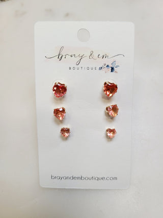 Heart Stud Earrings (Set of 3)