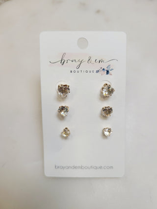 Heart Stud Earrings (Set of 3)