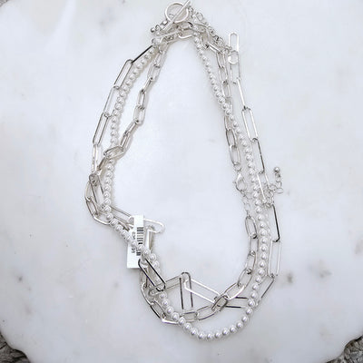 Pearl Toggle Clip Triple Necklace