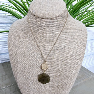 Stone Hexagon Charm Necklace