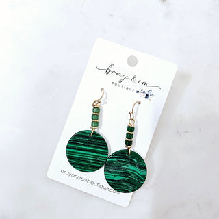 Green Beaded & Round Drop Earrings