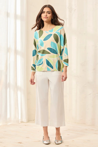 Tribal Soft Yarn Three-Quarter Sleeve Crewneck Sweater