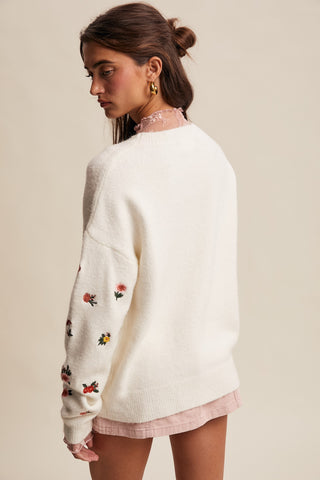 Petals And Threads Embroidered Sweater