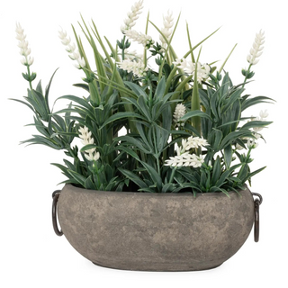 White Floral Arrangement In Stone-Like Pot