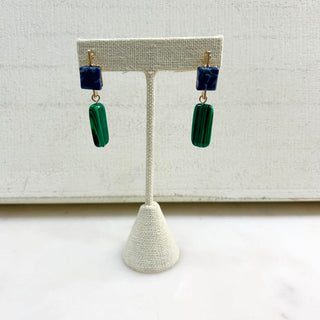 Green Square & Rectangle Drop Earrings