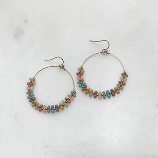 Multi Flower Crystal Beaded Hoop Earrings