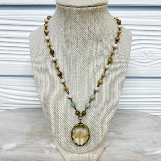 Sunrise Stone with Crystal Pendant Necklace