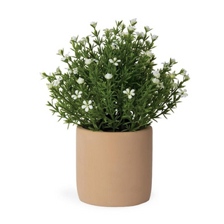 White Faux Flower Greenery In Tan Pot