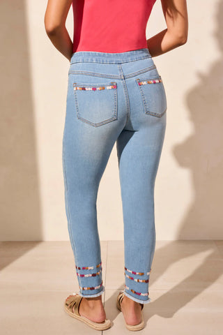 TRIBAL MR Alexa Pull On Embroidered Slim Jeans