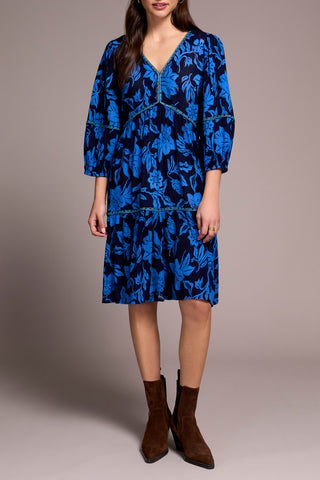 TRIBAL Blue Bloom Tiered Dress