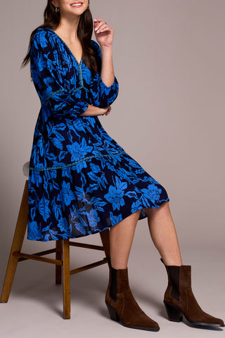 TRIBAL Blue Bloom Tiered Dress