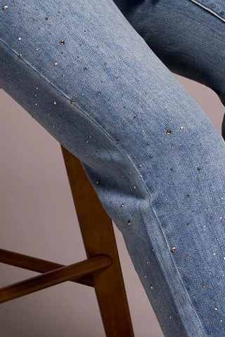 TRIBAL Crystal Cascade HR Straight Rhinestone Jeans