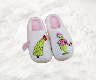 Grinch Monster Holiday Embroidery Slippers
