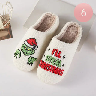 "I'll Steal Christmas" Grinch Embroidered Slippers
