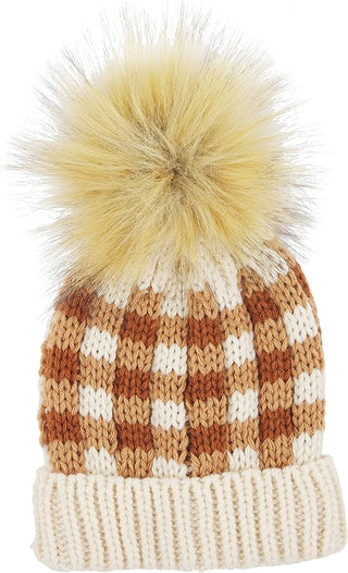 Gingham Pom Pom Beanie