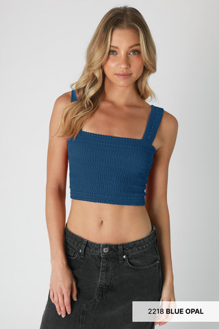 Shirred Square Neck Crop Tank Top