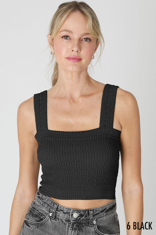 Shirred Square Neck Crop Tank Top