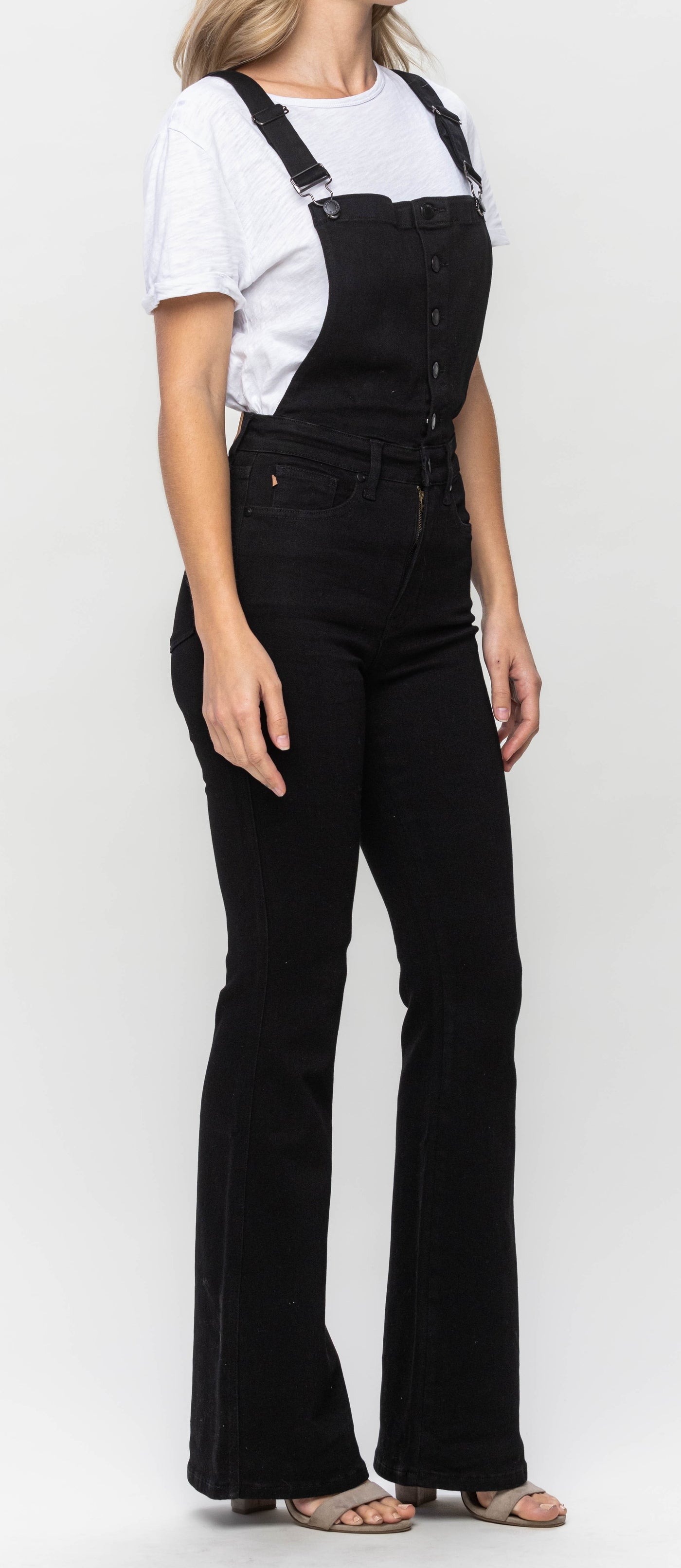 Judy Blue Black High Rise Tummy Control Top Flare Overalls