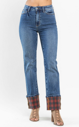 Judy Blue Plaid to the Party Straight Jean