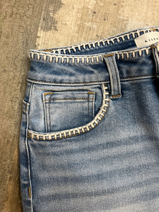RISEN HR Crop Embroidered Wide Jeans