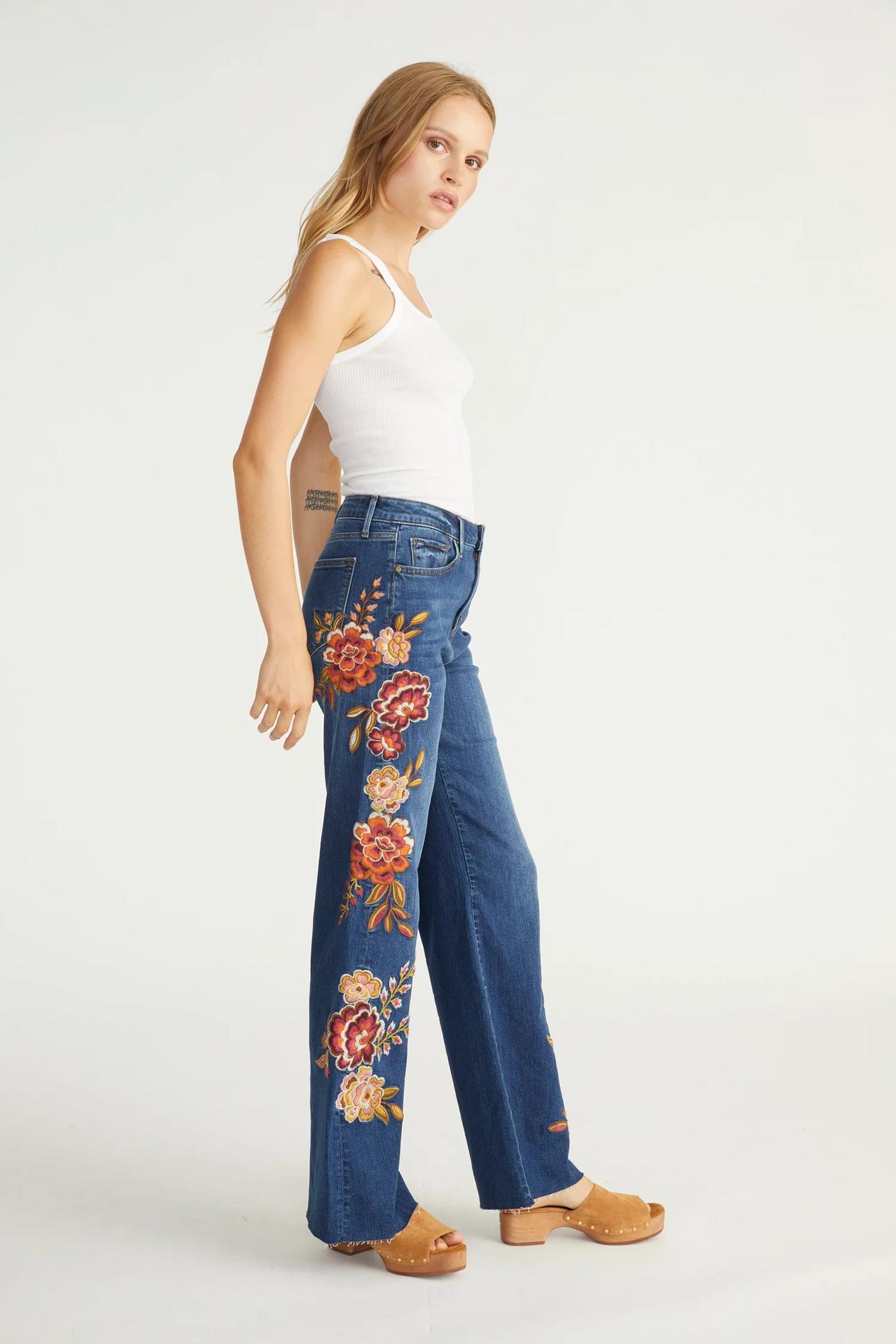 Driftwood HR Dancing Blooms Wide Leg Jeans