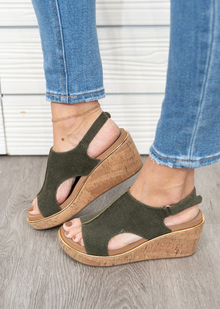 Carley Wedge - Khaki Corduroy