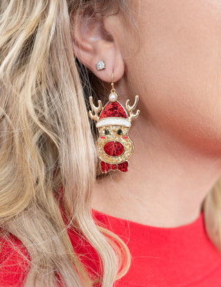 Glitter Rudolph 2.5" Earrings