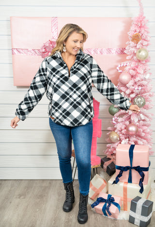 Simply Southern Quarter Zip Front Plaid Pullover