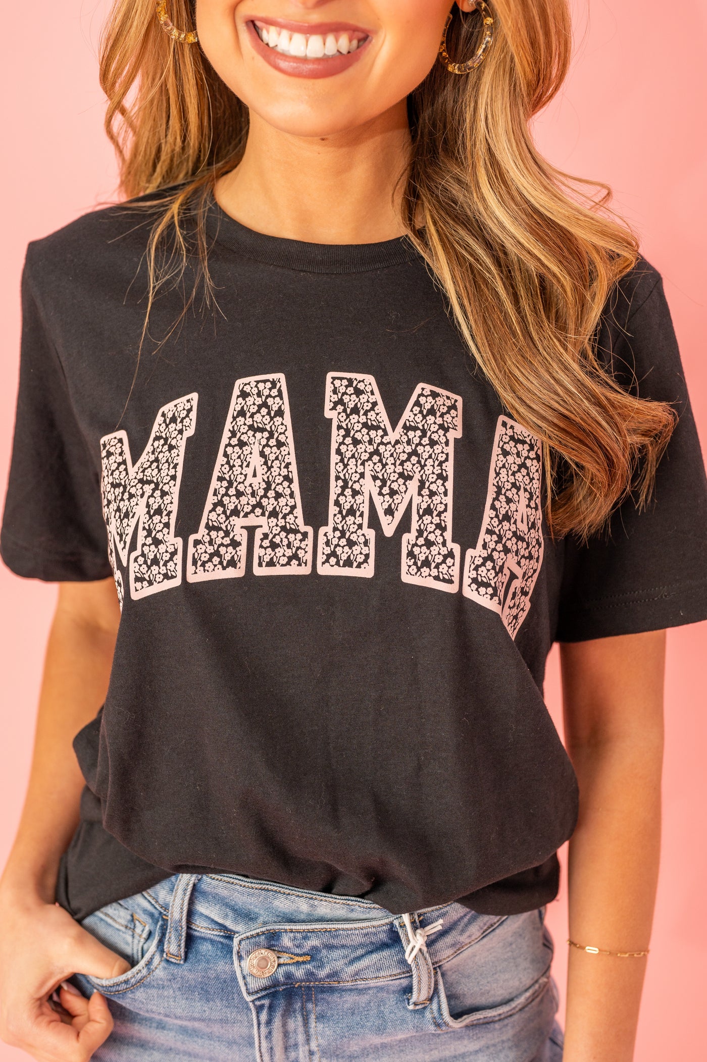 "MAMA" Floral Letters Graphic Tee