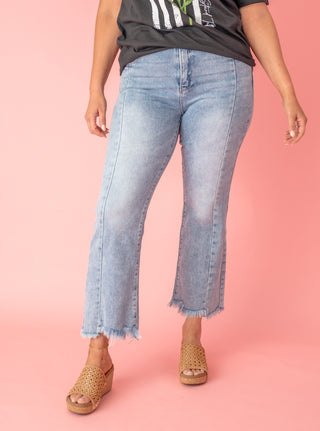 RISEN Almost Positive HR Raw Hem Flare Crop Jeans