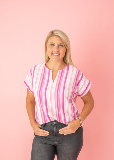 Final Sale ANDREE: Magenta Stripe Blouse