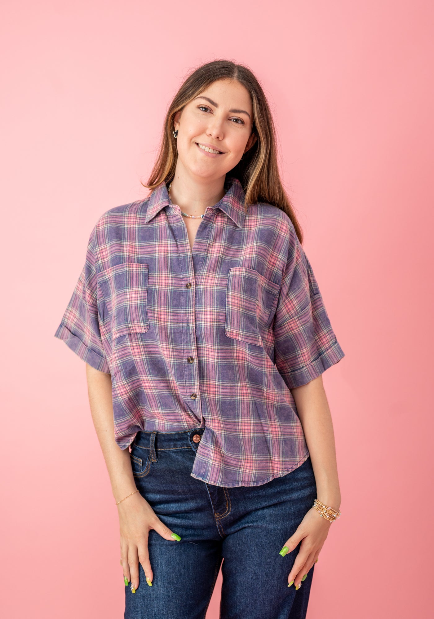 Total Support Plaid Button Down Top