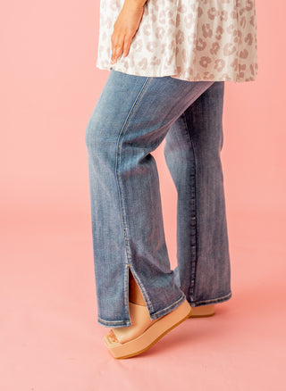 Risen High Rise Slim Straight Jeans with Slit