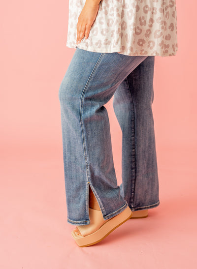 Risen High Rise Slim Straight Jeans with Slit