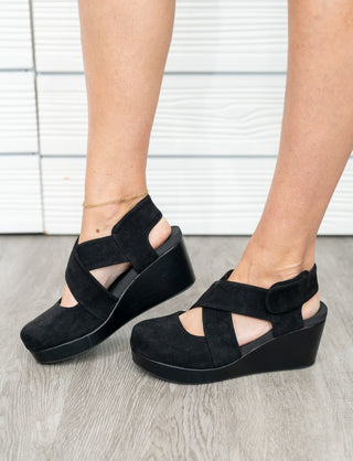 Case Closed Wedge - Black Faux Suede