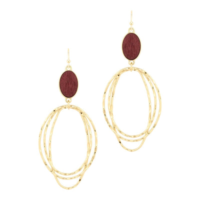 Wood with Layered Gold Oval Drop Earring