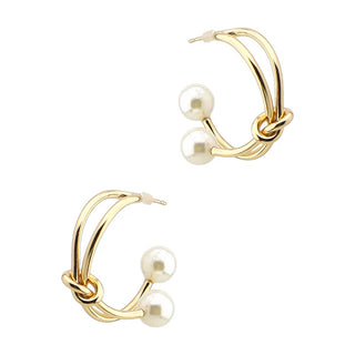 Knot Pearl Open Hoop Earrings