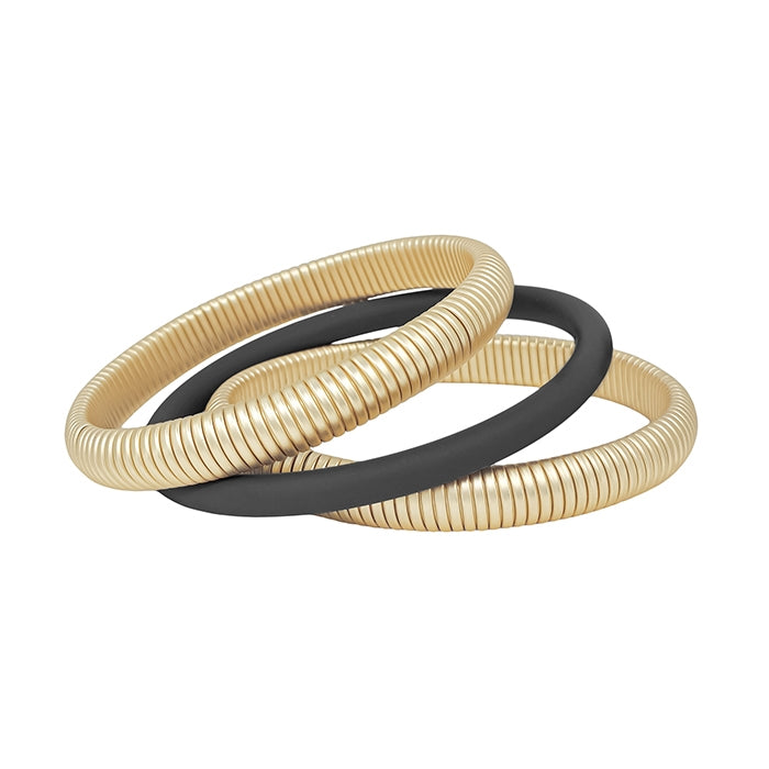 Gold Textured and Rubber Coated Bracelet Set