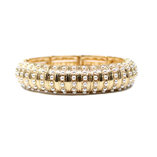 Pearl Pave Beaded on Gold Stretch Bracelet