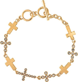 Meaningful and beautifully designed, the Faith &amp; Sparkle Bracelet features a stunning combination of classic gold-tone crosses and crystal-accented cross charms linked together in an elegant toggle-style bracelet. Perfect for everyday wear or gifting, this piece adds a touch of faith, grace, and sparkle to any jewelry collection.

Gold-tone bracelet design
Alternating cross and crystal cross accents
Secure toggle clasp closure
Lightweight and comfortable for everyday wear
Elegant faith-inspired style
