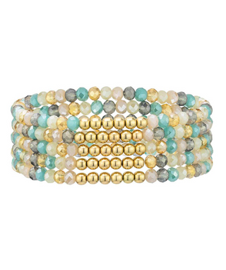 Multi Crystal Beaded Stretch Bracelet (Set of 5)