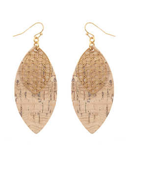 Metal & Cork Marquise Earring