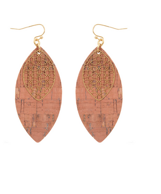 Metal & Cork Marquise Earring