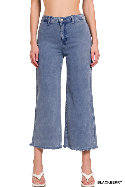 You're Cute HW Frayed Wide Leg Jeans
